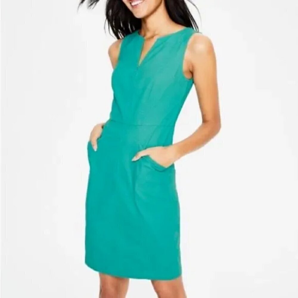 Boden Helena Chino Dress Size 16 R Teal Blue Green Preppy Work Office Career